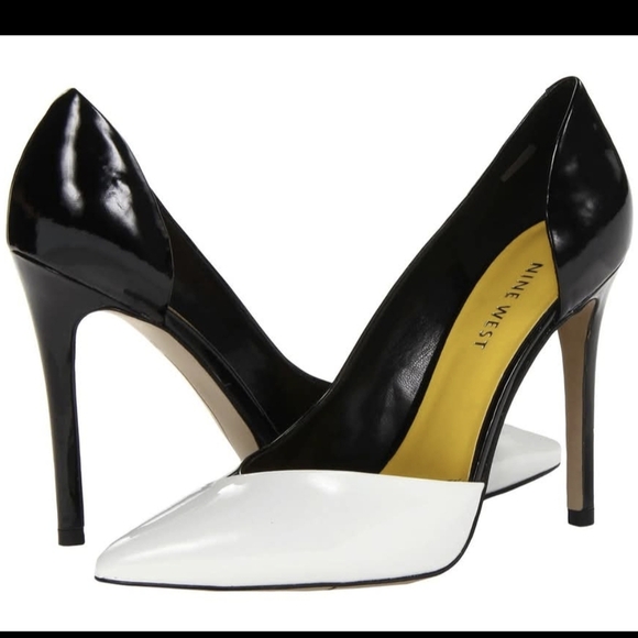 Nine West White and Black Patent Vegan Leather Stiletto Pumps Size 7 - Picture 1 of 14
